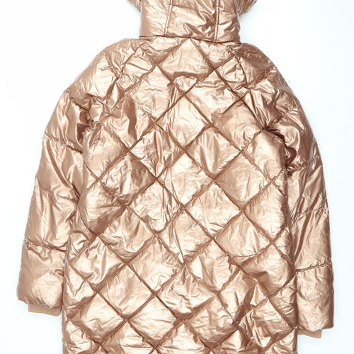 Next Girls Gold Quilted Puffer Coat 14Y Hooded Winter Jacket