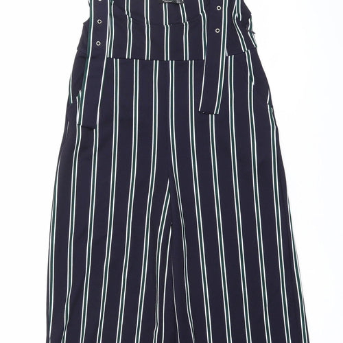 Bershka Women’s Blue Striped Wide-Leg Dungaree UK 10