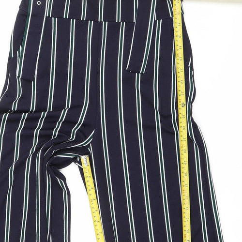 Bershka Women’s Blue Striped Wide-Leg Dungaree UK 10
