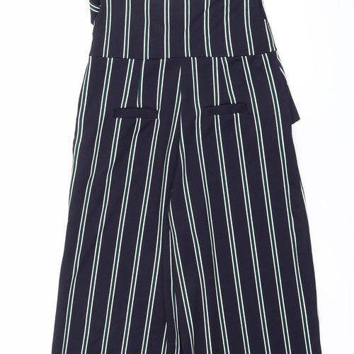 Bershka Women’s Blue Striped Wide-Leg Dungaree UK 10