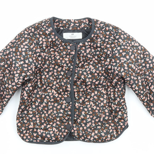 H&M Girls Multicoloured Floral Quilted Jacket Size 3 Years Padded