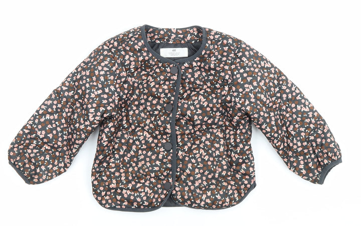 H&M Girls Multicoloured Floral Quilted Jacket Size 3 Years Padded