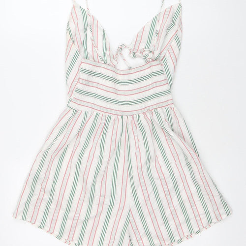 Bershka Womens Multicoloured Striped Playsuit Size 6 V-Neck Summer