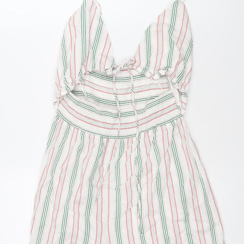 Bershka Womens Multicoloured Striped Playsuit Size 6 V-Neck Summer