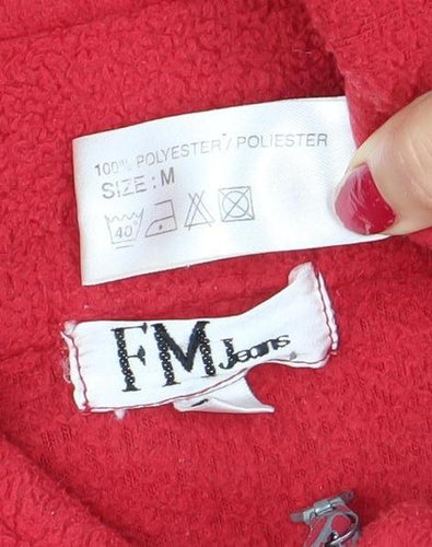 FM Jeans Women Red Fleece Full Zip Casual Jacket Size M