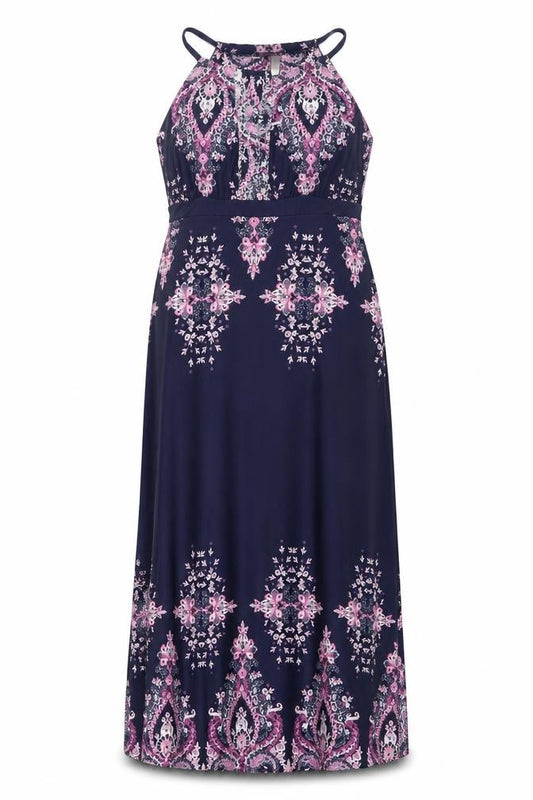 Front view of Bodyflirt Boutique Women’s Multicoloured Maxi Dress, size M, Halter Paisley