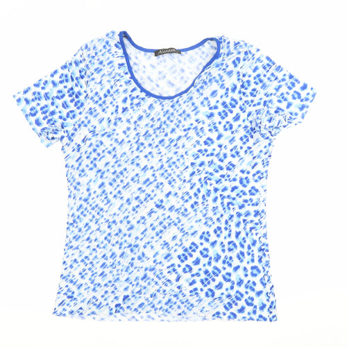 Alexara Women’s Blue Animal Print Scoop Neck T-Shirt Size 14