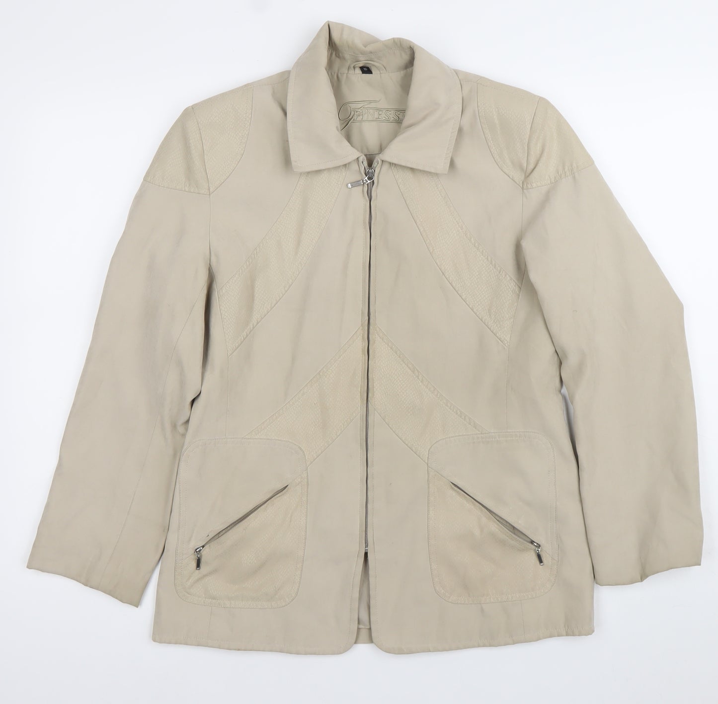 Finesse Womens Beige Size 10 Full Zip Mid-Length Jacket