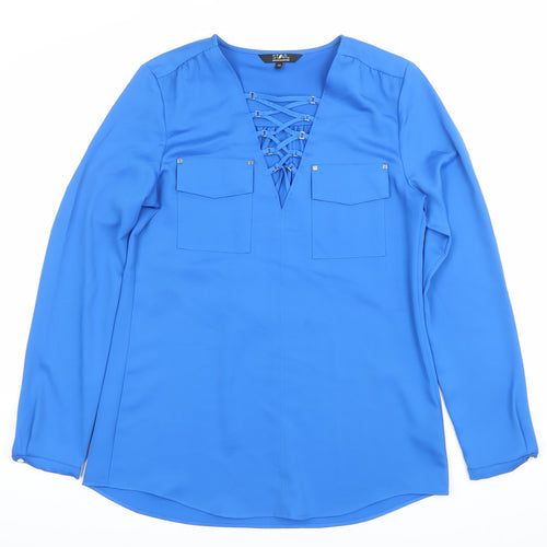 Star by Julien Macdonald Womens Blue Size 10 Tunic Blouse Long Sleeve