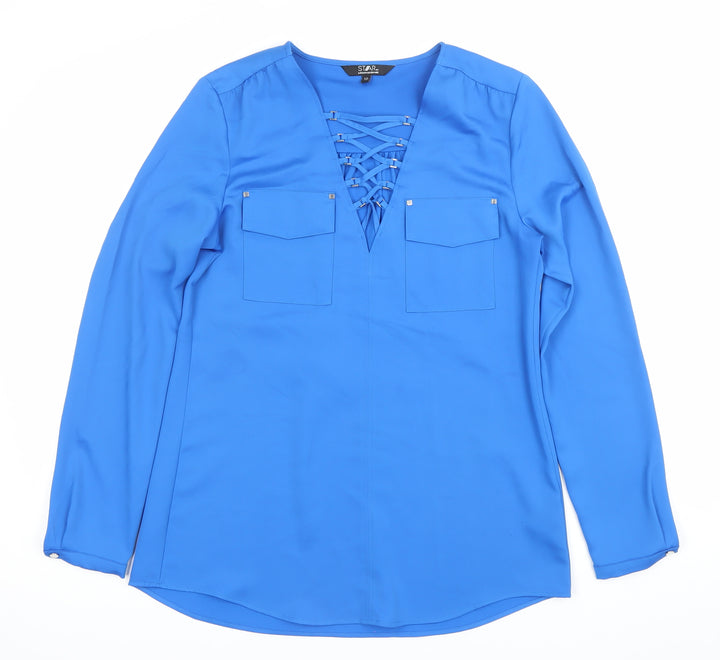 Star by Julien Macdonald Womens Blue Size 10 Tunic Blouse Long Sleeve