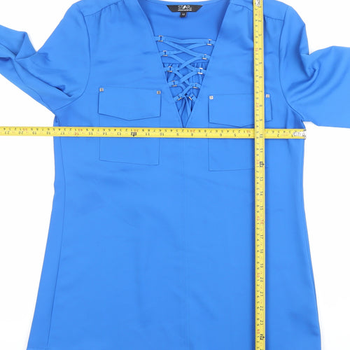 Star by Julien Macdonald Womens Blue Size 10 Tunic Blouse Long Sleeve