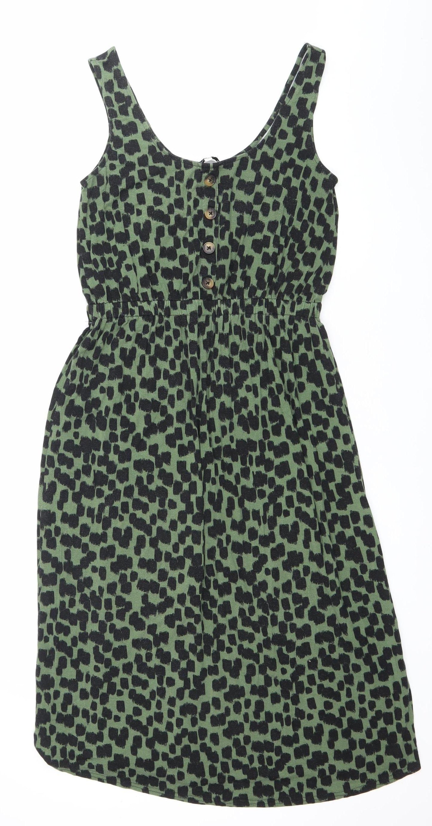 Warehouse Womens Green Animal Print Bodycon Dress Size 12