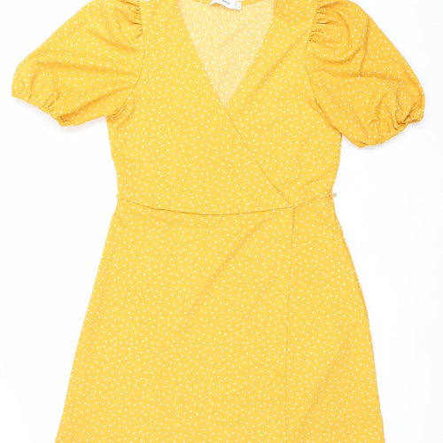 Mango Women’s Yellow Polka Dot A-Line Puff Sleeve Dress Size 8