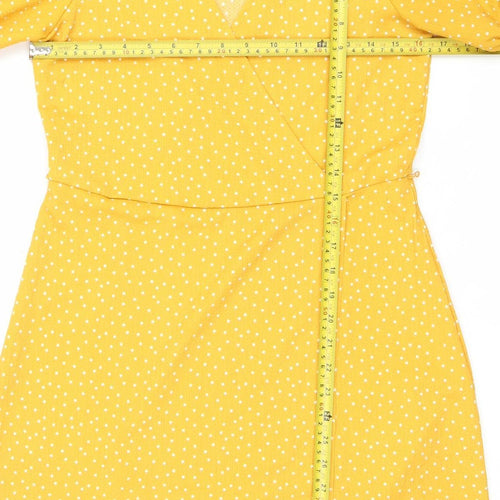 Mango Women’s Yellow Polka Dot A-Line Puff Sleeve Dress Size 8
