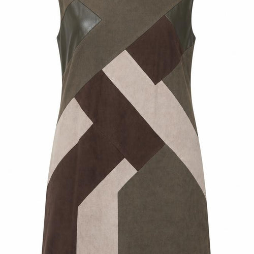Izabel London Women’s Brown Green Beige Shift Dress Size 12 Sleeveless