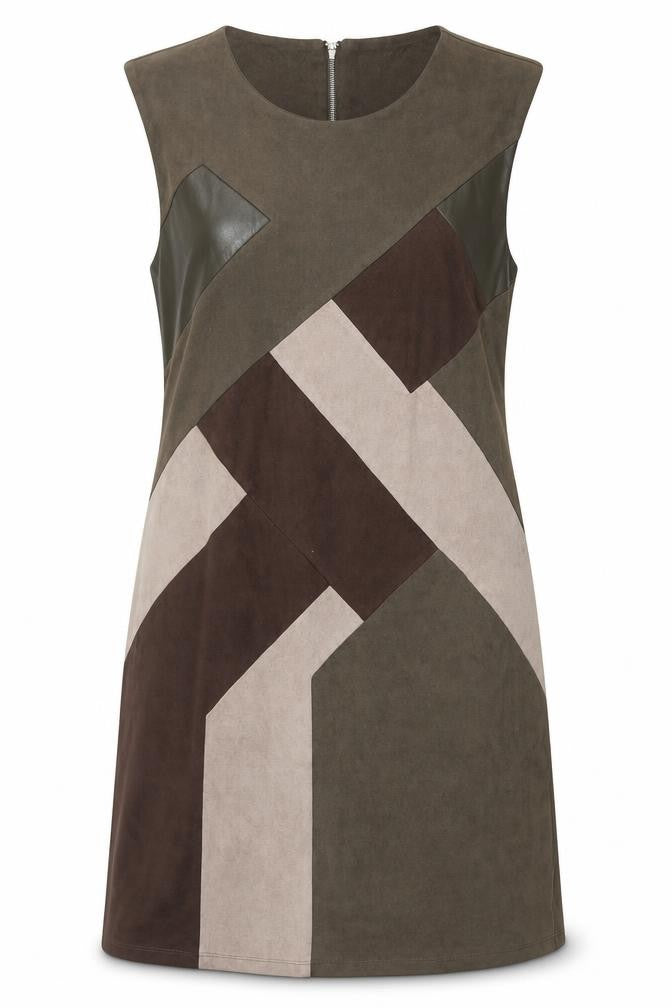 Izabel London Women’s Brown Green Beige Shift Dress Size 12 Sleeveless