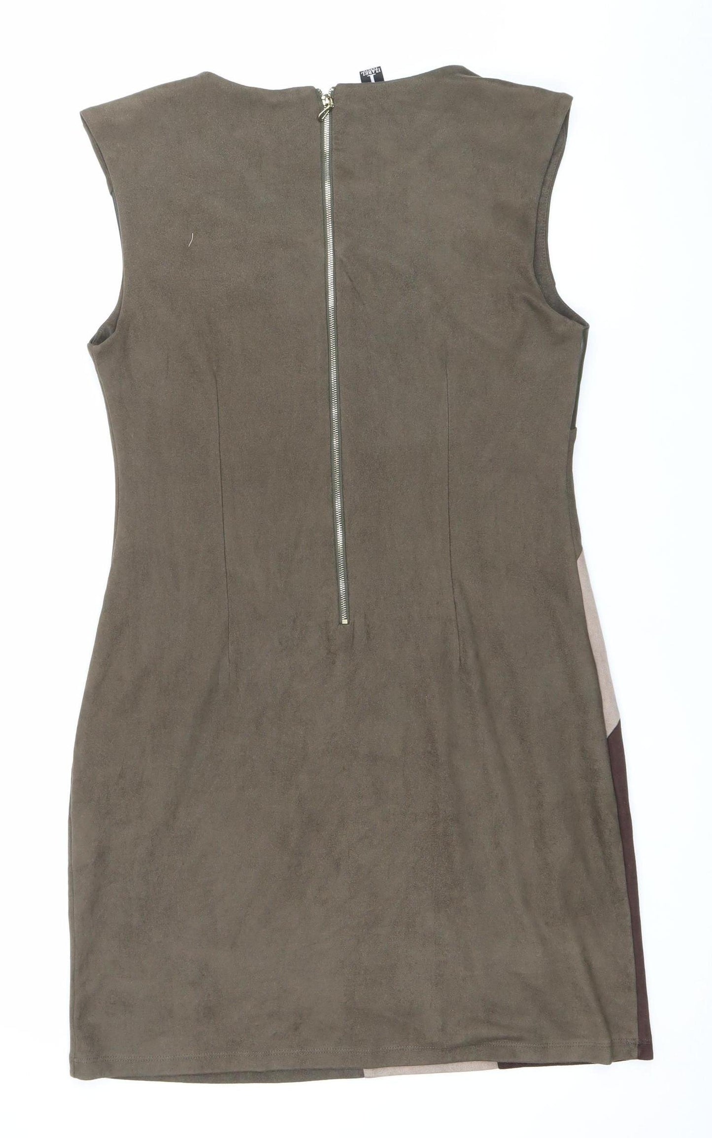 Izabel London Women’s Brown Green Beige Shift Dress Size 12 Sleeveless