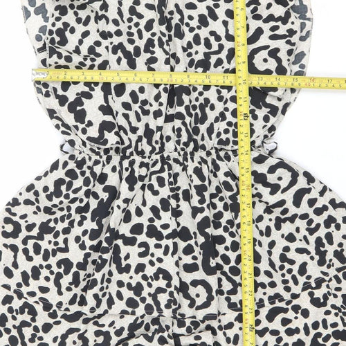 Boohoo Women’s Black Beige Animal Print Ruffle Playsuit Size 8