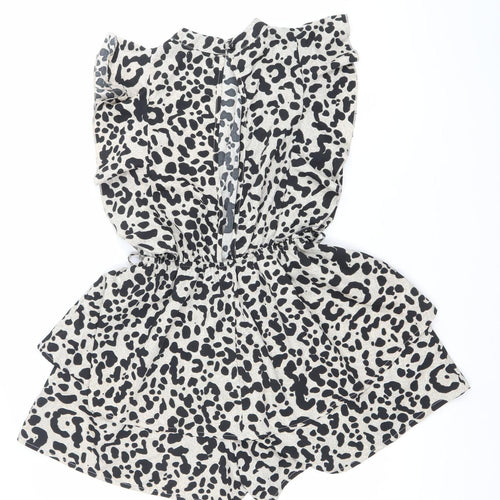 Boohoo Women’s Black Beige Animal Print Ruffle Playsuit Size 8