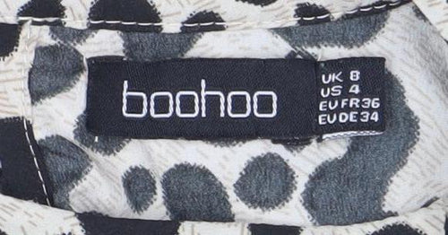 Boohoo Women’s Black Beige Animal Print Ruffle Playsuit Size 8