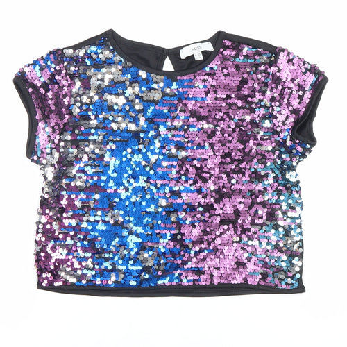 Miss Evie Girls Multicoloured Sequin Cropped Party T-Shirt 9-10 Years
