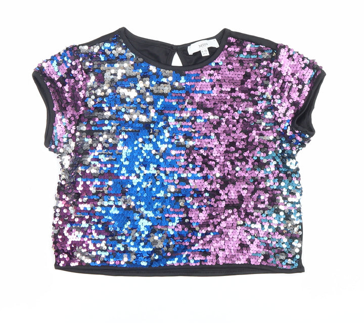 Miss Evie Girls Multicoloured Sequin Cropped Party T-Shirt 9-10 Years