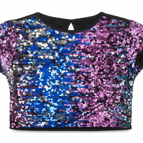 Miss Evie Girls Multicoloured Sequin Cropped Party T-Shirt 9-10 Years