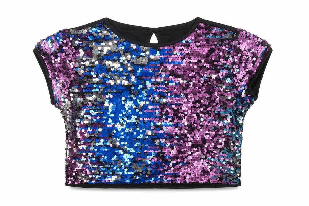 Miss Evie Girls Multicoloured Sequin Cropped Party T-Shirt 9-10 Years