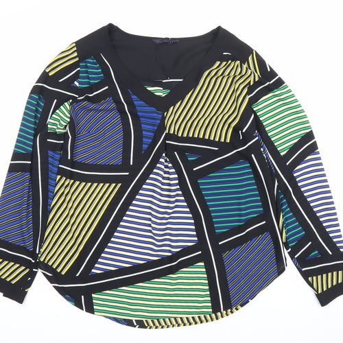 Marks and Spencer Womens Multicoloured Striped Blouse Size 8 V-Neck Tunic Long Sleeve