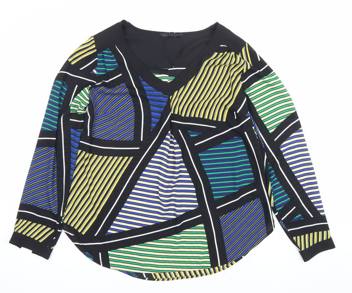 Marks and Spencer Womens Multicoloured Striped Blouse Size 8 V-Neck Tunic Long Sleeve