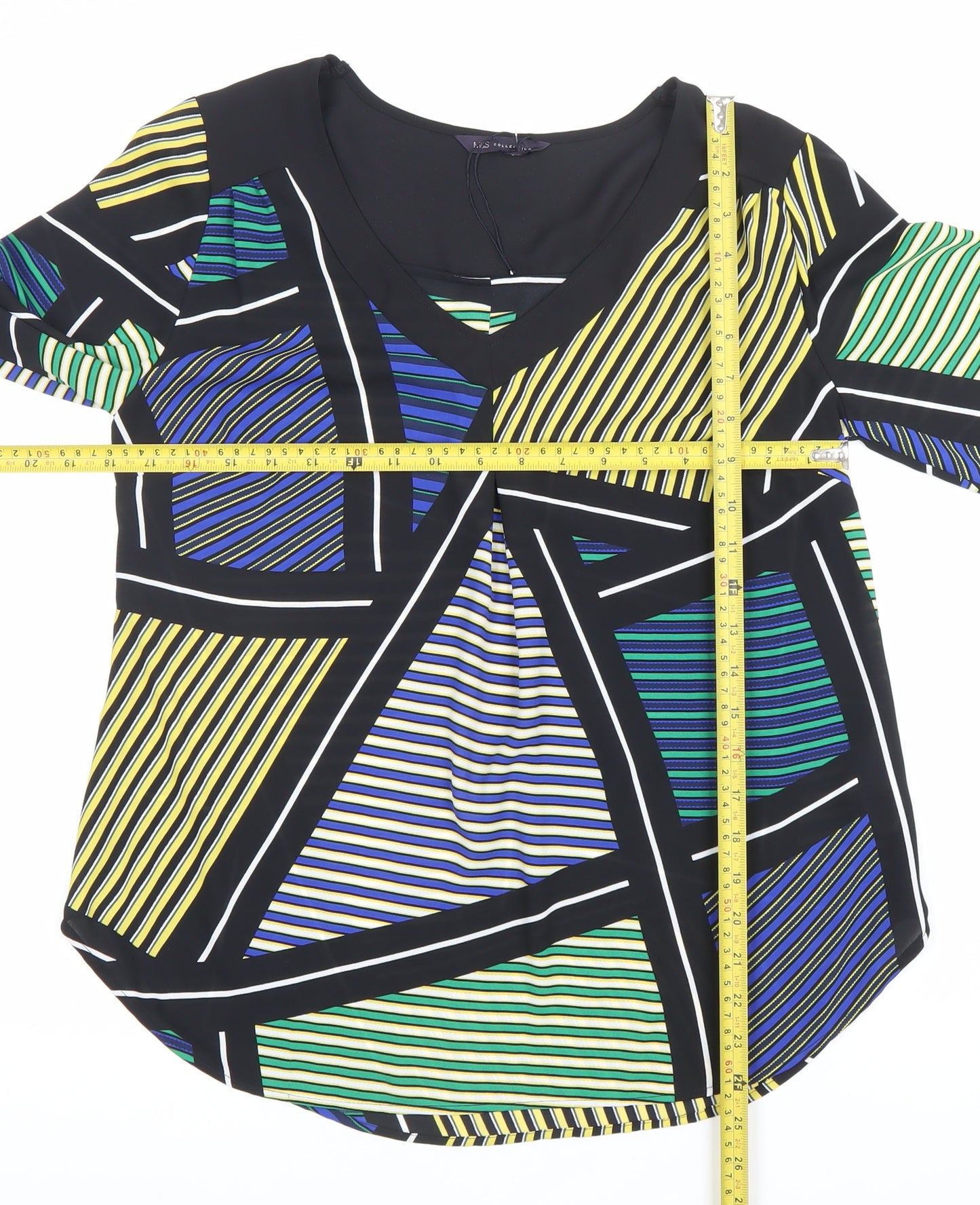 Marks and Spencer Womens Multicoloured Striped Blouse Size 8 V-Neck Tunic Long Sleeve
