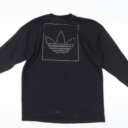 Adidas Women Black Size 8 Sweatshirt Crew Neck Rhinestone Logo
