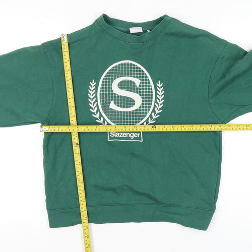Slazenger Womens Green Logo Sweatshirt UK 8 Cotton Blend Crew Neck
