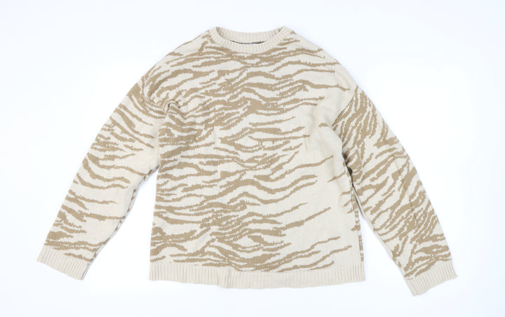ASOS Women’s Beige Animal Print Jumper Size 10 Tall Acrylic Knit