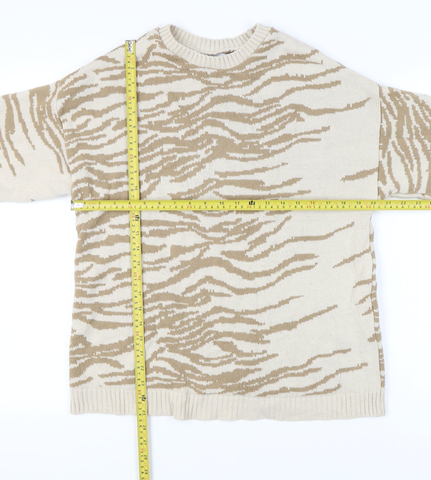 ASOS Women’s Beige Animal Print Jumper Size 10 Tall Acrylic Knit