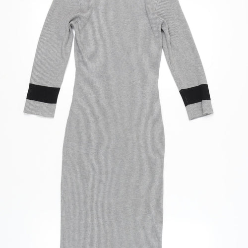 Stiletto's Women Grey Bodycon Knit Midi Dress L Long Sleeve