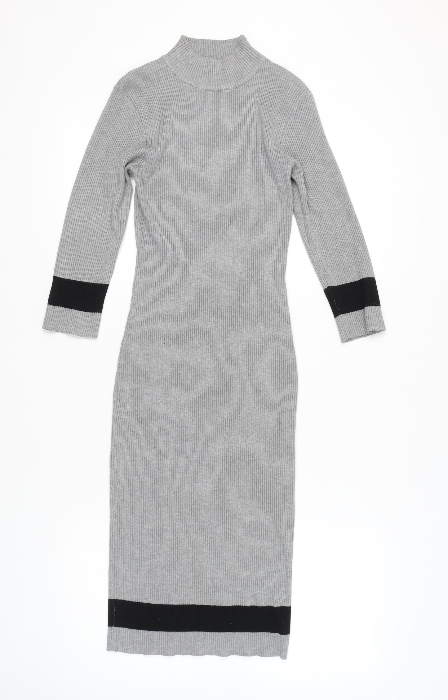 Stiletto's Women Grey Bodycon Knit Midi Dress L Long Sleeve