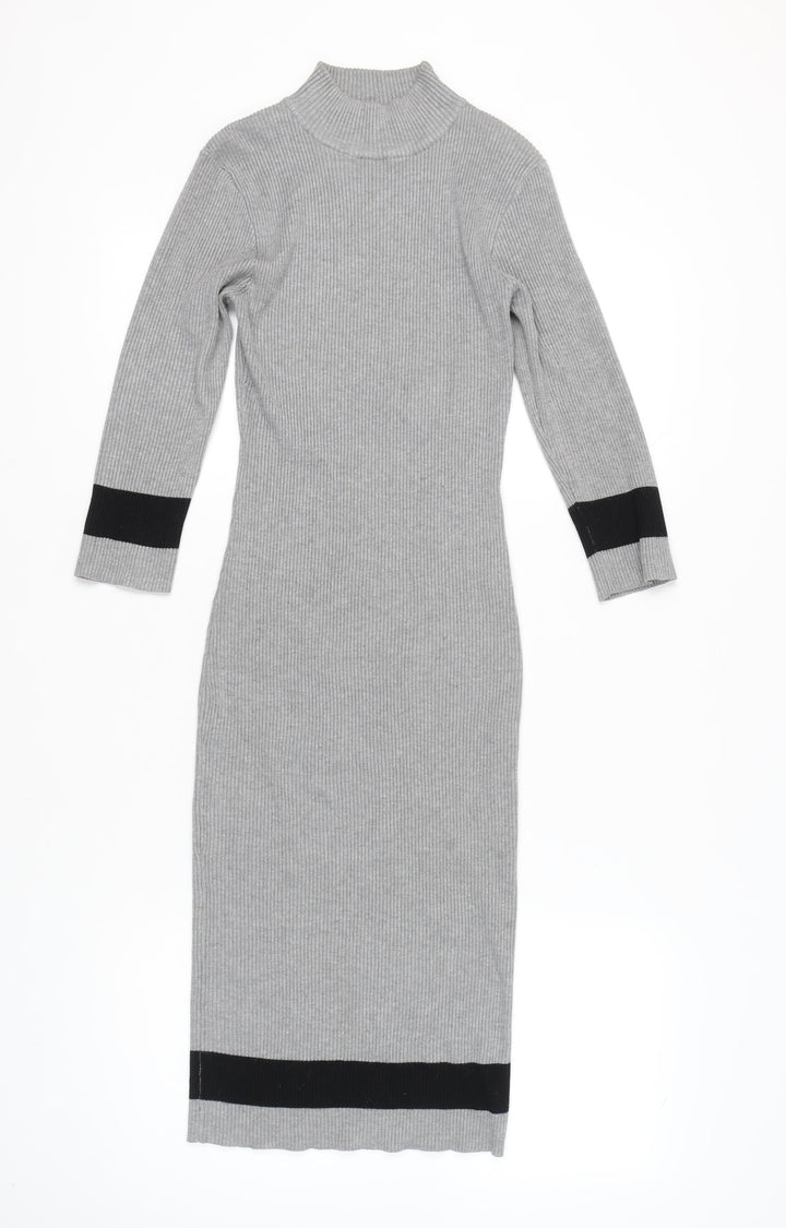 Stiletto's Women Grey Bodycon Knit Midi Dress L Long Sleeve