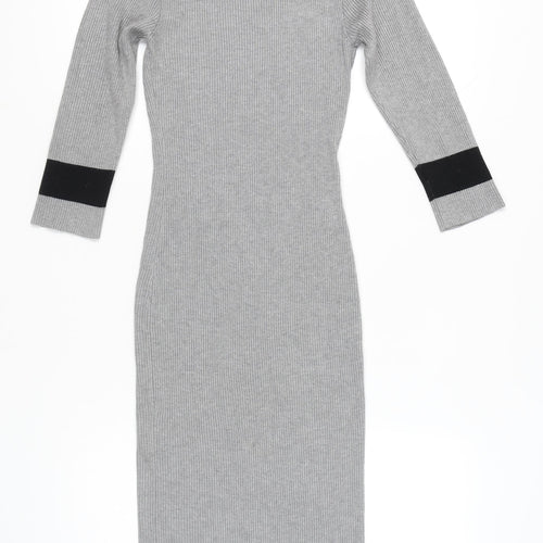 Stiletto's Women Grey Bodycon Knit Midi Dress L Long Sleeve