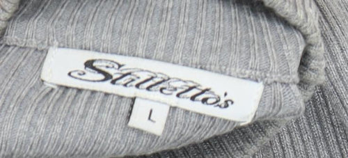 Stiletto's Women Grey Bodycon Knit Midi Dress L Long Sleeve