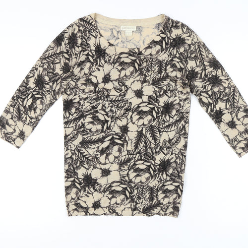 Monsoon Womens Beige Floral Knit Pullover Jumper Size 8