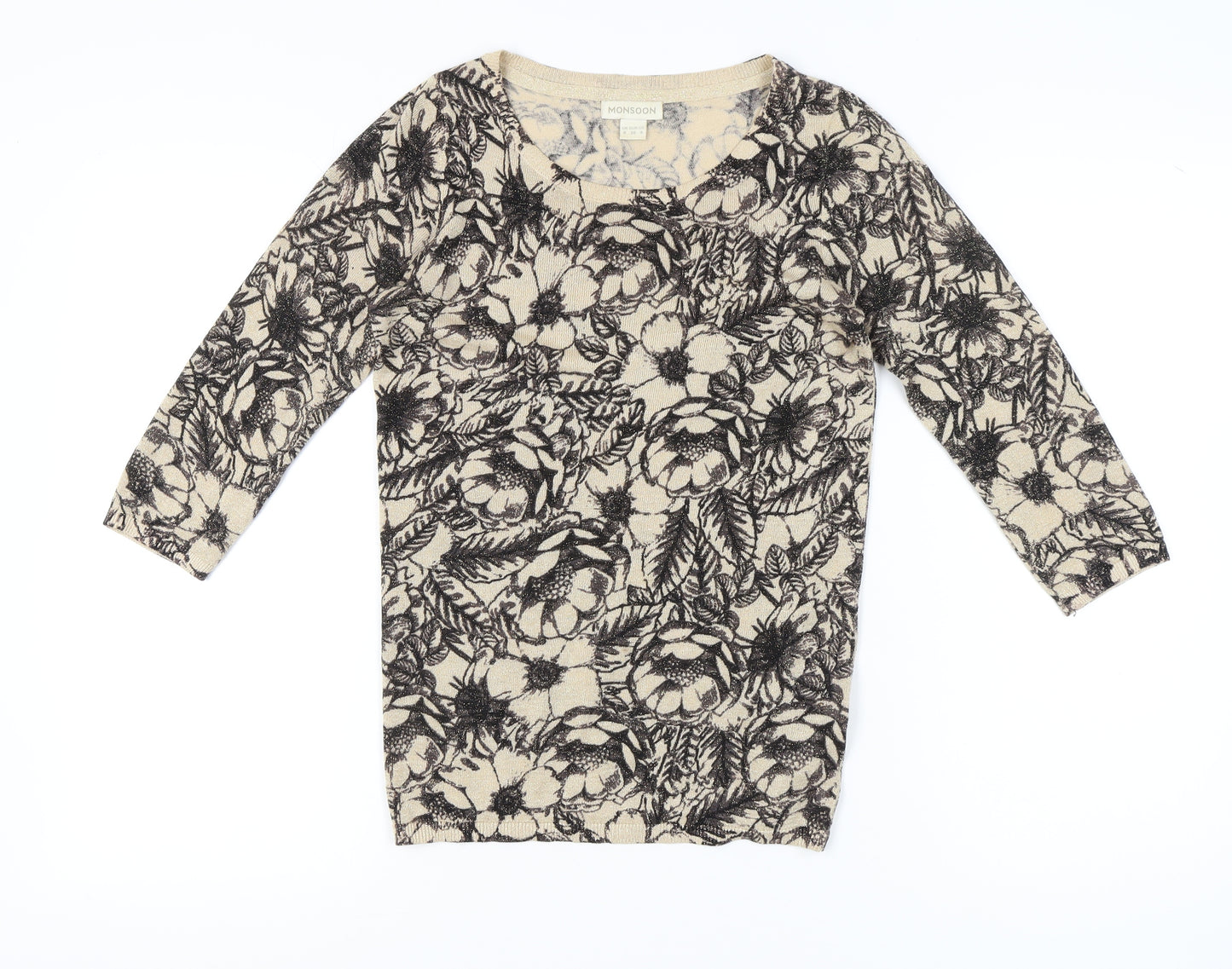 Monsoon Womens Beige Floral Knit Pullover Jumper Size 8