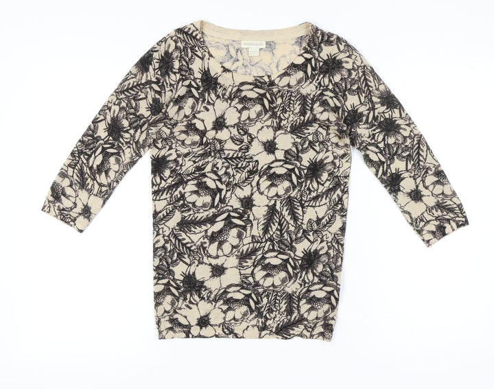 Monsoon Womens Beige Floral Knit Pullover Jumper Size 8