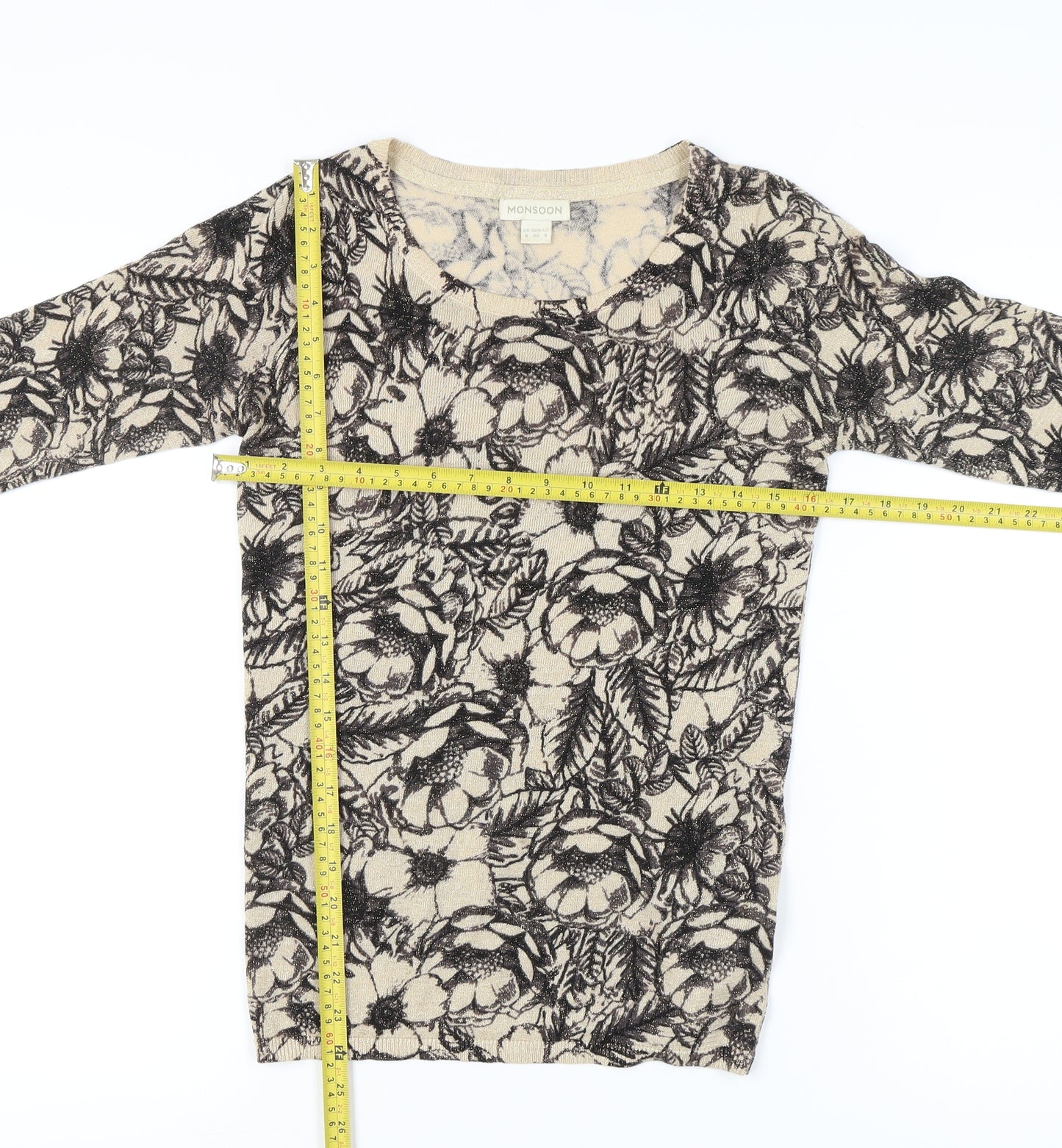 Monsoon Womens Beige Floral Knit Pullover Jumper Size 8
