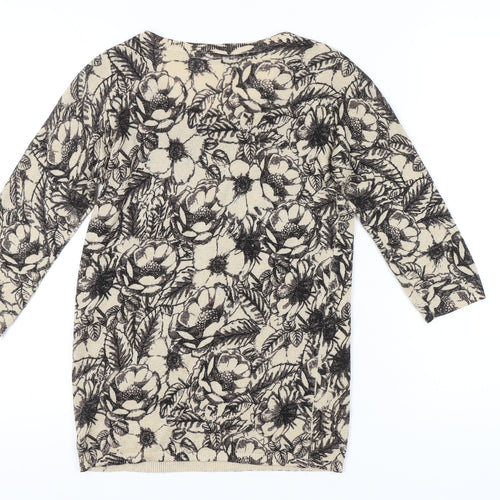 Monsoon Womens Beige Floral Knit Pullover Jumper Size 8