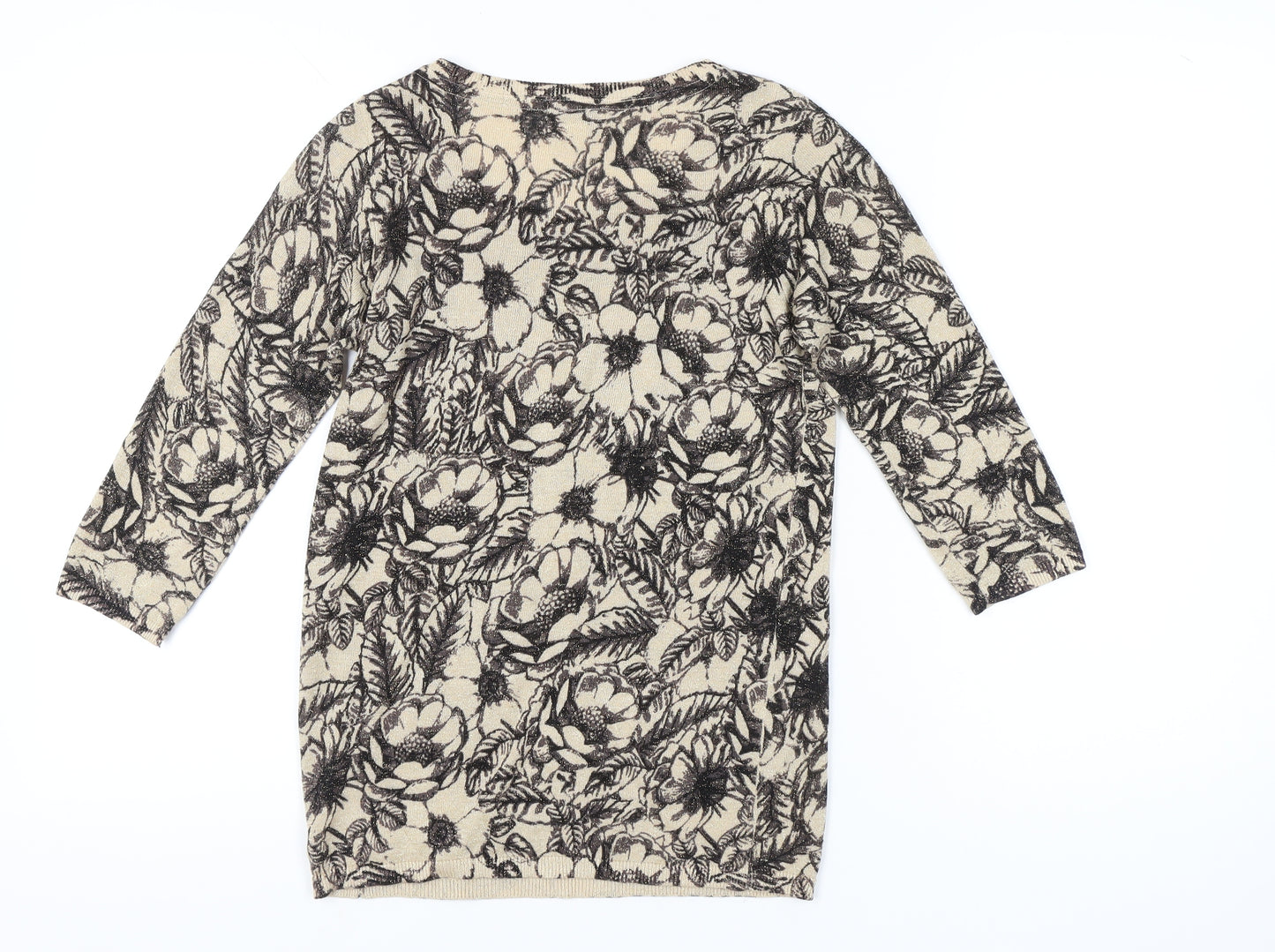 Monsoon Womens Beige Floral Knit Pullover Jumper Size 8