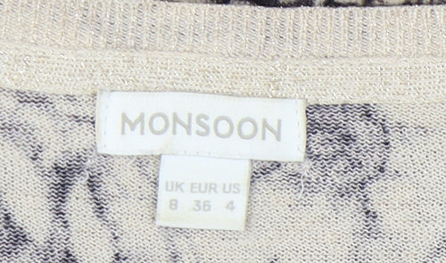 Monsoon Womens Beige Floral Knit Pullover Jumper Size 8