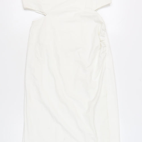 Zara Women White Midi Sheath Dress Size 14 Sleeveless Formal