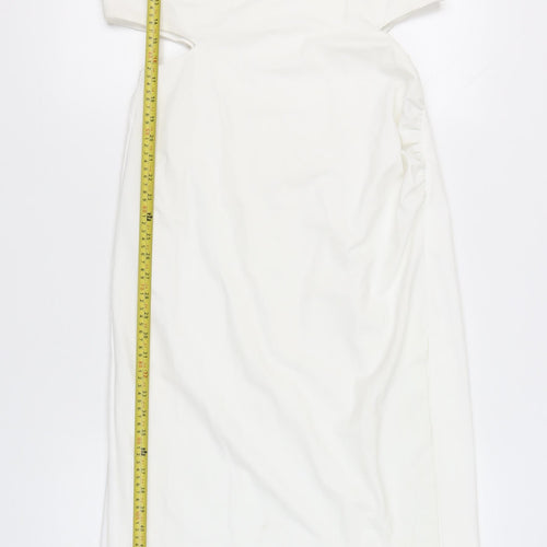 Zara Women White Midi Sheath Dress Size 14 Sleeveless Formal