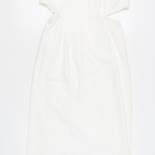 Zara Women White Midi Sheath Dress Size 14 Sleeveless Formal